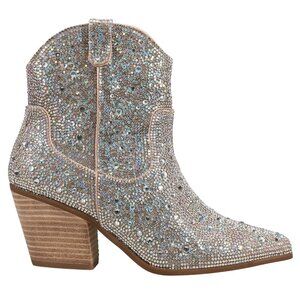 Harlow Rhinestone Pointed Toe Cowboy Booties Size 10